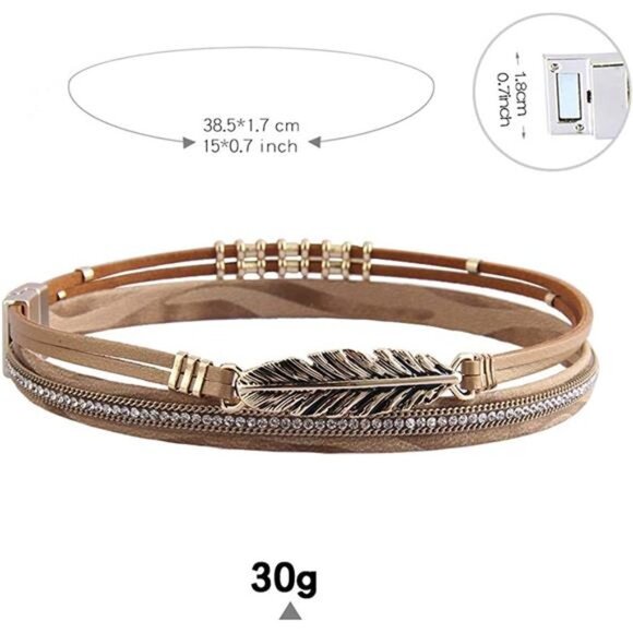 Leather Cuff Bracelet Feather Multi Strand Bracelet Wrap - Picture 6 of 6